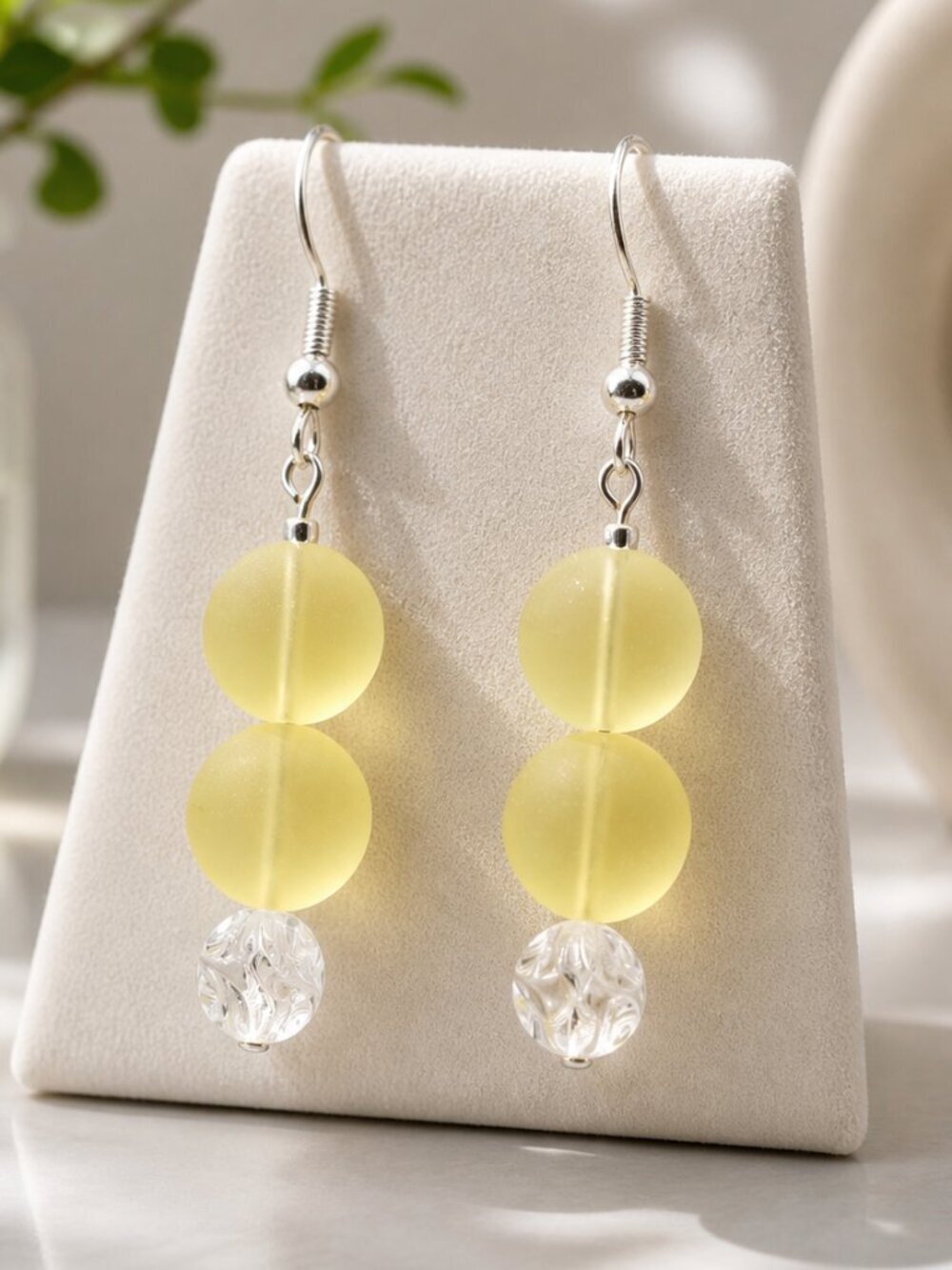 Yellow Sea Glass Drop Earrings | Handmade - Picture 2 of 5